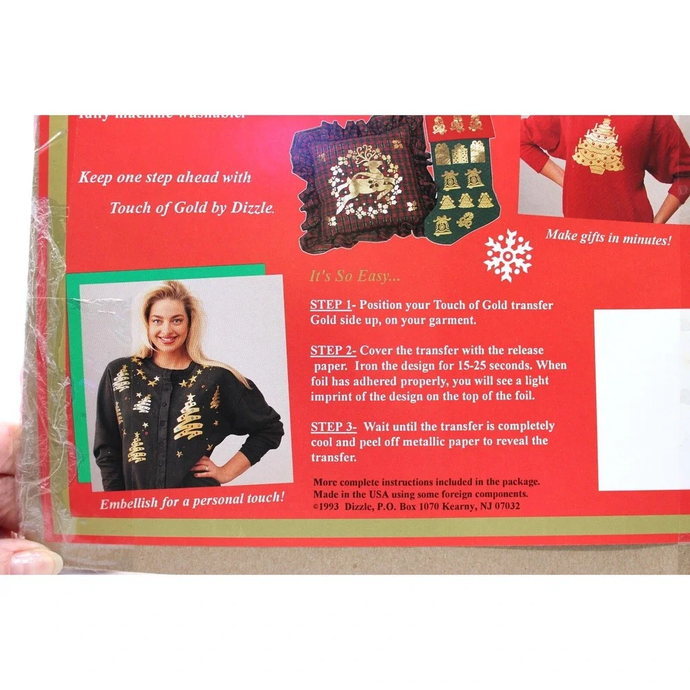 VTG Christmas Touch of Gold Iron On Foil Transfers Dizzle 1993 NEW Lot of 5